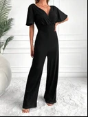 Kadın Kısa Kollu Kruvaze Yaka Sırt Dekolteli Pegasus Kumaş Tulum thumbnail 8