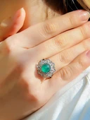 Doğal Taş Yeşil Akik Doğal Taşlı Telkari Model Kadın Ayarlanabilir Gümüş Kaplama Yüzük euy62yar thumbnail 2