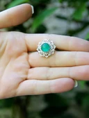 Doğal Taş Yeşil Akik Doğal Taşlı Telkari Model Kadın Ayarlanabilir Gümüş Kaplama Yüzük euy62yar thumbnail 3