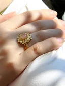 Doğal Taş Pembe Kuvars Doğal Taşlı Telkari Model  Kadın Ayarlanabilir Altın Kaplama Yüzük euy62pkg thumbnail 2