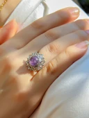 Doğal Taş Ametist Doğal Taşlı Telkari Model  Kadın Ayarlanabilir Gümüş Kaplama Yüzük euy62amtr thumbnail 1
