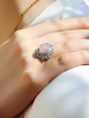 Doğal Taş Pembe Kuvars Doğal Taşlı Telkari Model  Kadın Ayarlanabilir Gümüş Kaplama Yüzük euy62pkr thumbnail 1