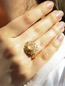 Doğal Taş Pembe Kuvars Doğal Taşlı Telkari Model  Kadın Ayarlanabilir Altın Kaplama Yüzük euy62pkg thumbnail 1