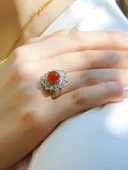 Doğal Taş Akik Doğal Taşlı Telkari Modelli Kadın Ayarlanabilir Gümüş Kaplama Yüzük euy62ar thumbnail 1