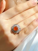 Doğal Taş Akik Doğal Taşlı Telkari Modelli Kadın Ayarlanabilir Gümüş Kaplama Yüzük euy62ar thumbnail 2