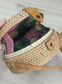 Çanta Bambu Rattan El Yapımı Deniz Kabuklu Yuvarlak Deri Askı Kadın Hasır Omuz Çantası - 4