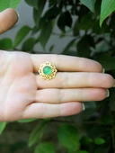 Doğal Taş Yeşil Akik Doğal Taşlı Telkari Model  Kadın Ayarlanabilir Altın Kaplama Yüzük euy62yag thumbnail 3