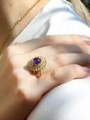 Doğal Taş Ametist Doğal Taşlı Telkari Model  Kadın Ayarlanabilir Altın Kaplama Yüzük euy63amtg thumbnail 1