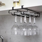 Saban Metal Kadeh Bardak Tutucu – 6 Bardak Kapasiteli Organizer Siyah, 20x7x28 cm - 1