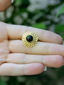 Doğal Taş Oniks Doğal Taşlı Telkari Model Kadın Ayarlanabilir Altın Kaplama Yüzük euy63og thumbnail 3