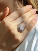 Doğal Taş Pembe Kuvars Doğal Taşlı Telkari Model Kadın Ayarlanabilir Gümüş Kaplama Yüzük euy63pkr thumbnail 1