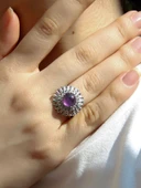 Doğal Taş Ametist Doğal Taşlı Telkari Model Kadın Ayarlanabilir Gümüş Kaplama Yüzük euy63amtr thumbnail 2