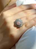 Doğal Taş Pembe Kuvars Doğal Taşlı Telkari Model Kadın Ayarlanabilir Gümüş Kaplama Yüzük euy63pkr thumbnail 2