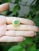 Doğal Taş Yeşil Akik Doğal Taşlı Telkari Model Kadın Ayarlanabilir Altın Kaplama Yüzük euy63yag thumbnail 3