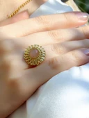 Doğal Taş Pembe Kuvars Doğal Taşlı Telkari Model Kadın Ayarlanabilir Altın Kaplama Yüzük euy63pkg thumbnail 1