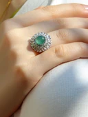 Doğal Taş Yeşil Akik Doğal Taşlı Telkari Model Kadın Ayarlanabilir Gümüş Kaplama Yüzük euy63yar thumbnail 2