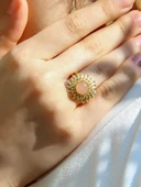 Doğal Taş Pembe Kuvars Doğal Taşlı Telkari Model Kadın Ayarlanabilir Altın Kaplama Yüzük euy63pkg thumbnail 2