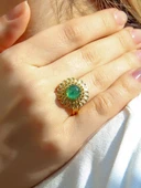 Doğal Taş Yeşil Akik Doğal Taşlı Telkari Model Kadın Ayarlanabilir Altın Kaplama Yüzük euy63yag thumbnail 2