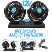 Araç İçi Vantilatör 360° Dönebilen Torpido Üstü Çift Başlıklı Vantilatör 12v Uyumlu Soğutucu Fan thumbnail 1
