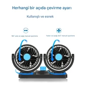 Araç İçi Vantilatör 360° Dönebilen Torpido Üstü Çift Başlıklı Vantilatör 12v Uyumlu Soğutucu Fan thumbnail 6