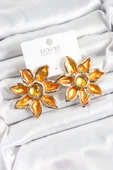 Pirinç Mineli Alevli Çiçek Model Gold Renk Kadın Küpe - TJ-BKP10748 - 1