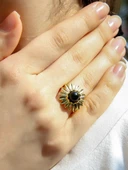 Doğal Taş Oniks Doğal Taşlı Papatya Modelli Kadın Ayarlanabilir Altın Kaplama Yüzük euy64og thumbnail 2