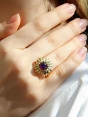 Doğal Taş Ametist Doğal Taşlı Papatya Modelli Kadın Ayarlanabilir Altın Kaplama Yüzük euy64amtg thumbnail 1