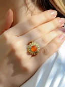 Doğal Taş Akik Doğal Taşlı Papatya Modelli Kadın Ayarlanabilir Altın Kaplama Yüzük euy64ag thumbnail 1
