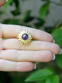 Doğal Taş Ametist Doğal Taşlı Papatya Modelli Kadın Ayarlanabilir Altın Kaplama Yüzük euy64amtg thumbnail 3