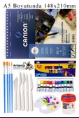 Canson Çok Amaçlı Sanatsal Blok A5 200 gr 20 Yaprak 1 Adet Mydido 12 Renk Yağlı Boya Fırça Palet Spatula Fırça Temizleme - 1