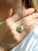 Doğal Taş Yeşil Akik Doğal Taşlı Papatya Modelli Kadın Ayarlanabilir Altın Kaplama Yüzük euy64yag thumbnail 2