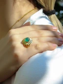 Doğal Taş Yeşil Akik Doğal Taşlı Papatya Modelli Kadın Ayarlanabilir Altın Kaplama Yüzük euy64yag thumbnail 1
