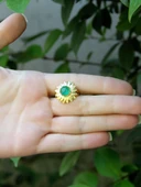 Doğal Taş Yeşil Akik Doğal Taşlı Papatya Modelli Kadın Ayarlanabilir Altın Kaplama Yüzük euy64yag thumbnail 3