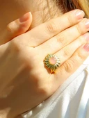 Doğal Taş Pembe Kuvars Doğal Taşlı Papatya Modelli Kadın Ayarlanabilir Altın Kaplama Yüzük euy64pkg thumbnail 2