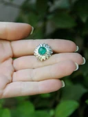 Doğal Taş Yeşil Akik Doğal Taşlı Papatya Modelli Kadın Ayarlanabilir Gümüş Kaplama Yüzük euy64yar thumbnail 3