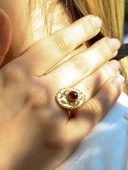 Doğal Taş Garnet (Lal) Doğal Taşlı Telkari Modelli Kadın Ayarlanabilir Altın Kaplama Yüzük euy65gg thumbnail 1