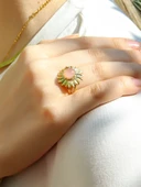 Doğal Taş Pembe Kuvars Doğal Taşlı Papatya Modelli Kadın Ayarlanabilir Altın Kaplama Yüzük euy64pkg thumbnail 1