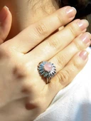 Doğal Taş Pembe Kuvars Doğal Taşlı Papatya Modelli Kadın Ayarlanabilir Gümüş Kaplama Yüzük euy64pkr thumbnail 2