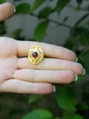 Doğal Taş Garnet (Lal) Doğal Taşlı Telkari Modelli Kadın Ayarlanabilir Altın Kaplama Yüzük euy65gg thumbnail 3