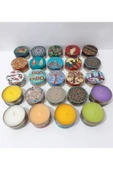 Renkli Çiçekler Bir Adet Yuvarlak Teneke Kutulu Renkli Kokulu Mum 7.5x3.5 CM - 1