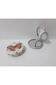Renkli Çiçekler Desenli Yuvarlak Metal Çanta Ayna Kadın Çanta Aynası - 3
