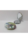 Renkli Çiçekler Desenli Oval Metal Çanta Ayna Kadın Çanta Aynası - 3