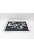 Renkli Çiçekler Çay Tepsi 39.5x25.5 CM Desenli Plastik Çay Kahve Tepsisi Sunum Tepsi - 3