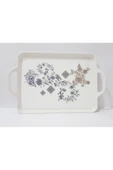 Renkli Çiçekler Çay Tepsi 39.5x25.5 CM Desenli Plastik Çay Kahve Tepsisi Sunum Tepsi - 2