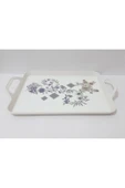 Renkli Çiçekler Çay Tepsi 39.5x25.5 CM Desenli Plastik Çay Kahve Tepsisi Sunum Tepsi - 3