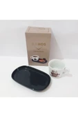 Renkli Çiçekler Sunumluk Çay Neskafe Fincanı 2 Li Çerez Tabak ve Fincan - 6