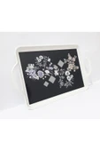 Renkli Çiçekler Çay Tepsi 39.5x25.5 CM Desenli Plastik Çay Kahve Tepsisi Sunum Tepsi - 1