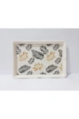 Renkli Çiçekler Çay Tepsi Yaprak Desenli Dikdörtgen Melamin Çay Tepsisi 33x24.5 cm - 2