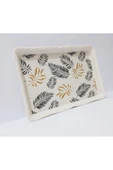 Renkli Çiçekler Çay Tepsi Yaprak Desenli Dikdörtgen Melamin Çay Tepsisi 33x24.5 cm - 1