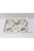 Renkli Çiçekler Çay Tepsi Yaprak Desenli Dikdörtgen Melamin Çay Tepsisi 33x24.5 cm - 4